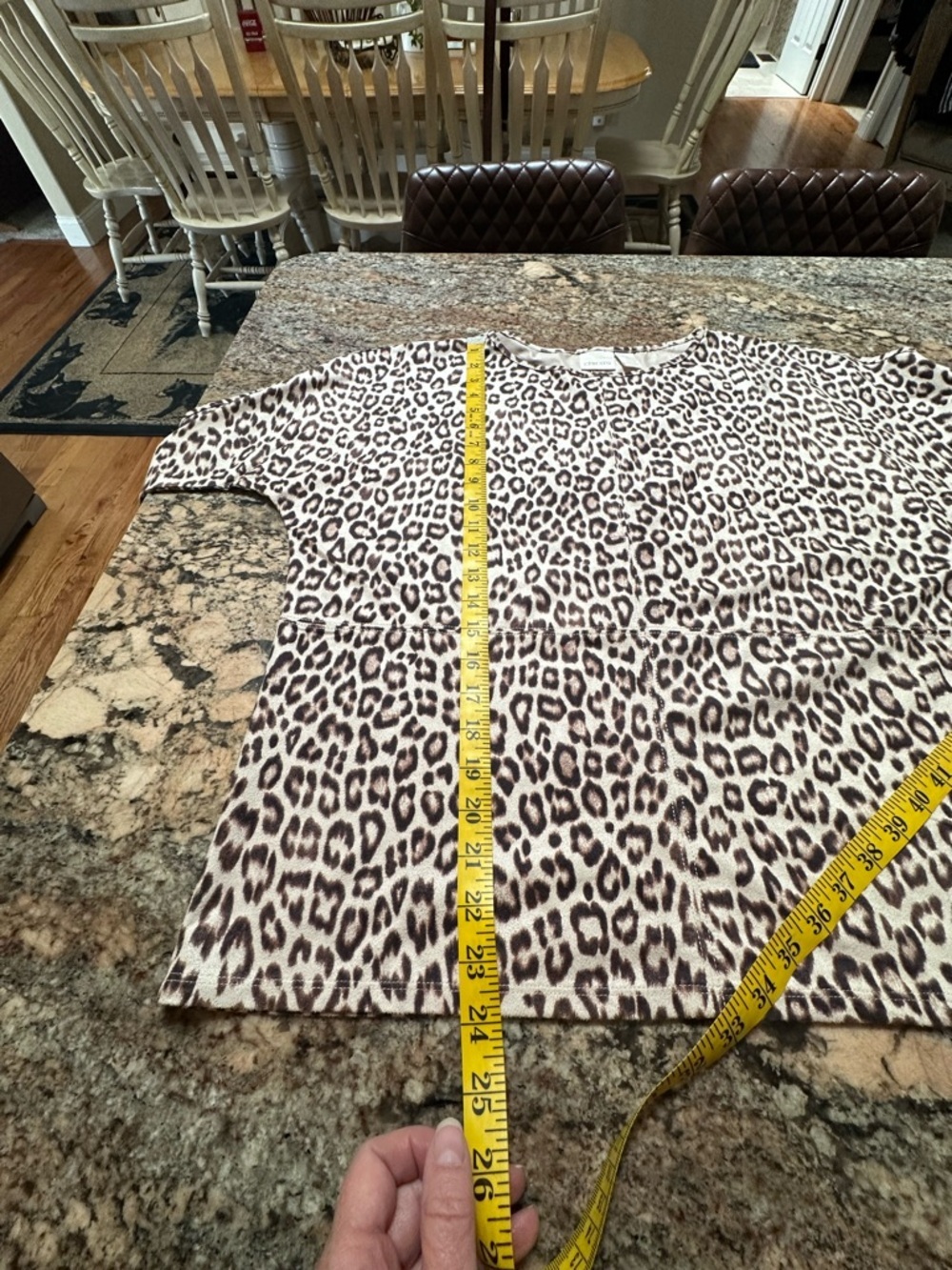 Chico's Leopard Print 3/4 Sleeve Faux Suede Tee in Neutral Tones - Picture 9 of 9